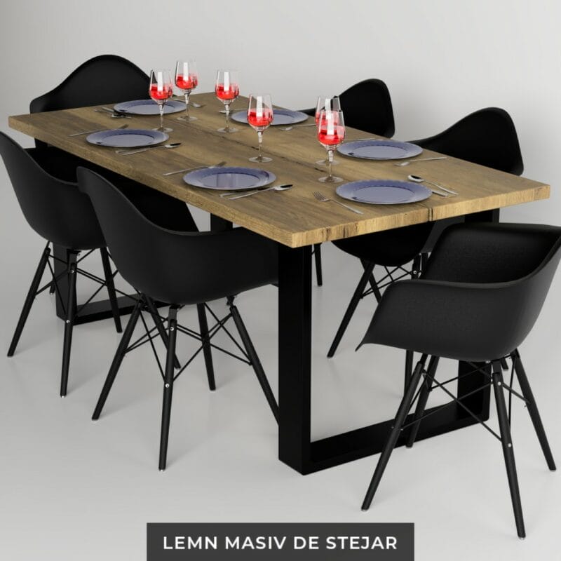 imagine Masa lemn masiv stejar cu picior metalic -Dama