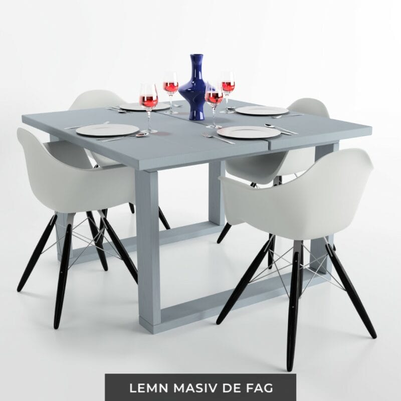 Imagine cu masa dining patratoasa din lemn masiv fag din colectia Incredible