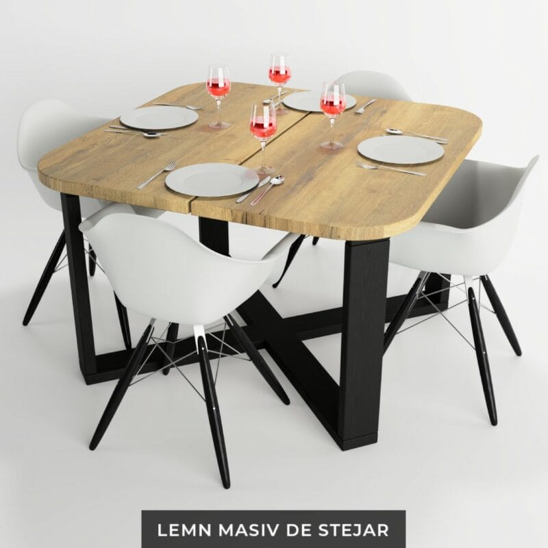 Imagine cu Masa dining rotunjita din lemn masiv stejar colectia Amazing